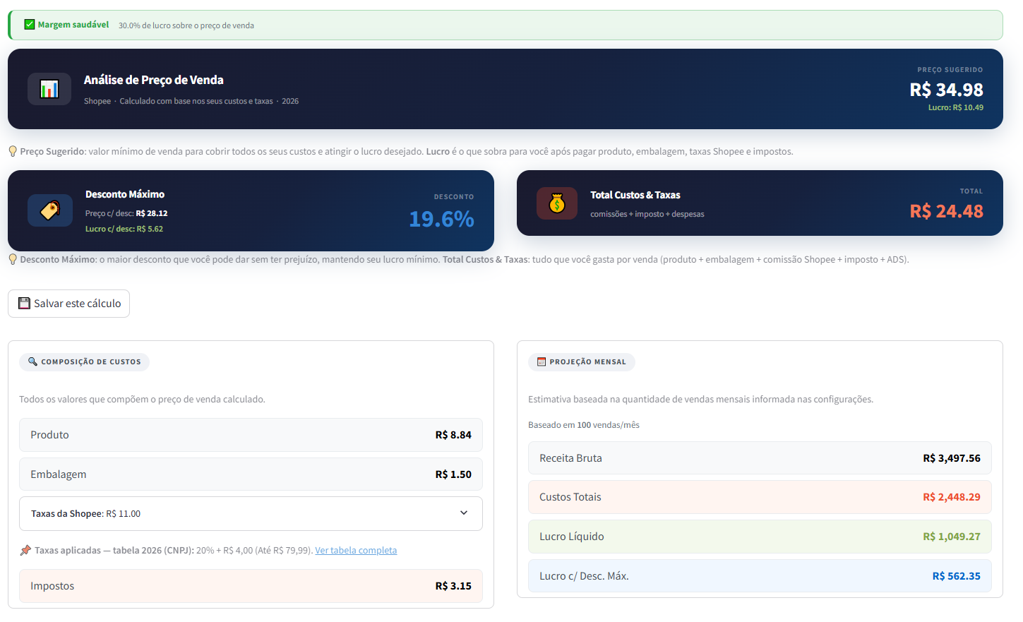 Calculadora Shopee / ML / TikTok